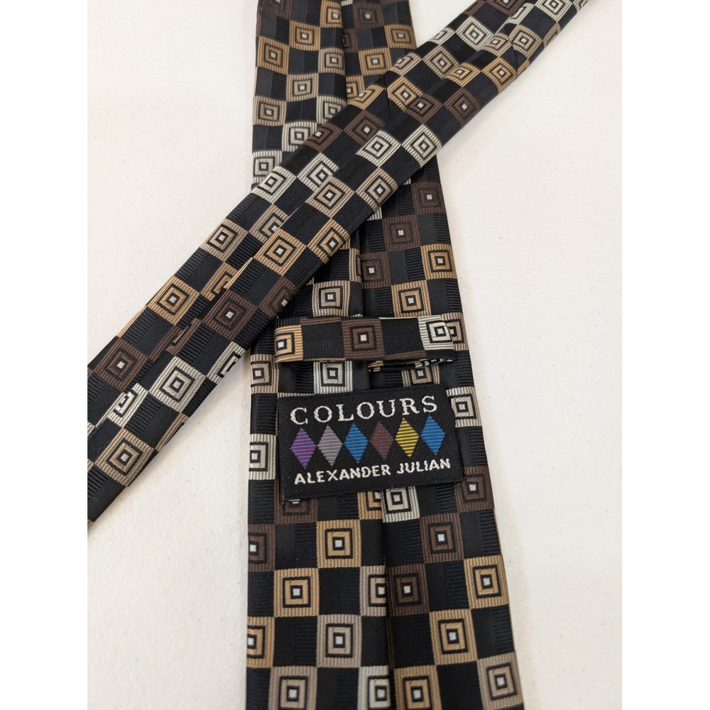 Colours by Alexander Julian Mens Necktie Squares Brown Black Pattern‎ 57" 3.25" - Picture 2 of 3